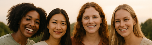 four diverse women smiling and happy, sheleaf affiliates
